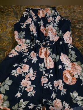 4/$25 Deal! Black Romper with Peach Floral Print